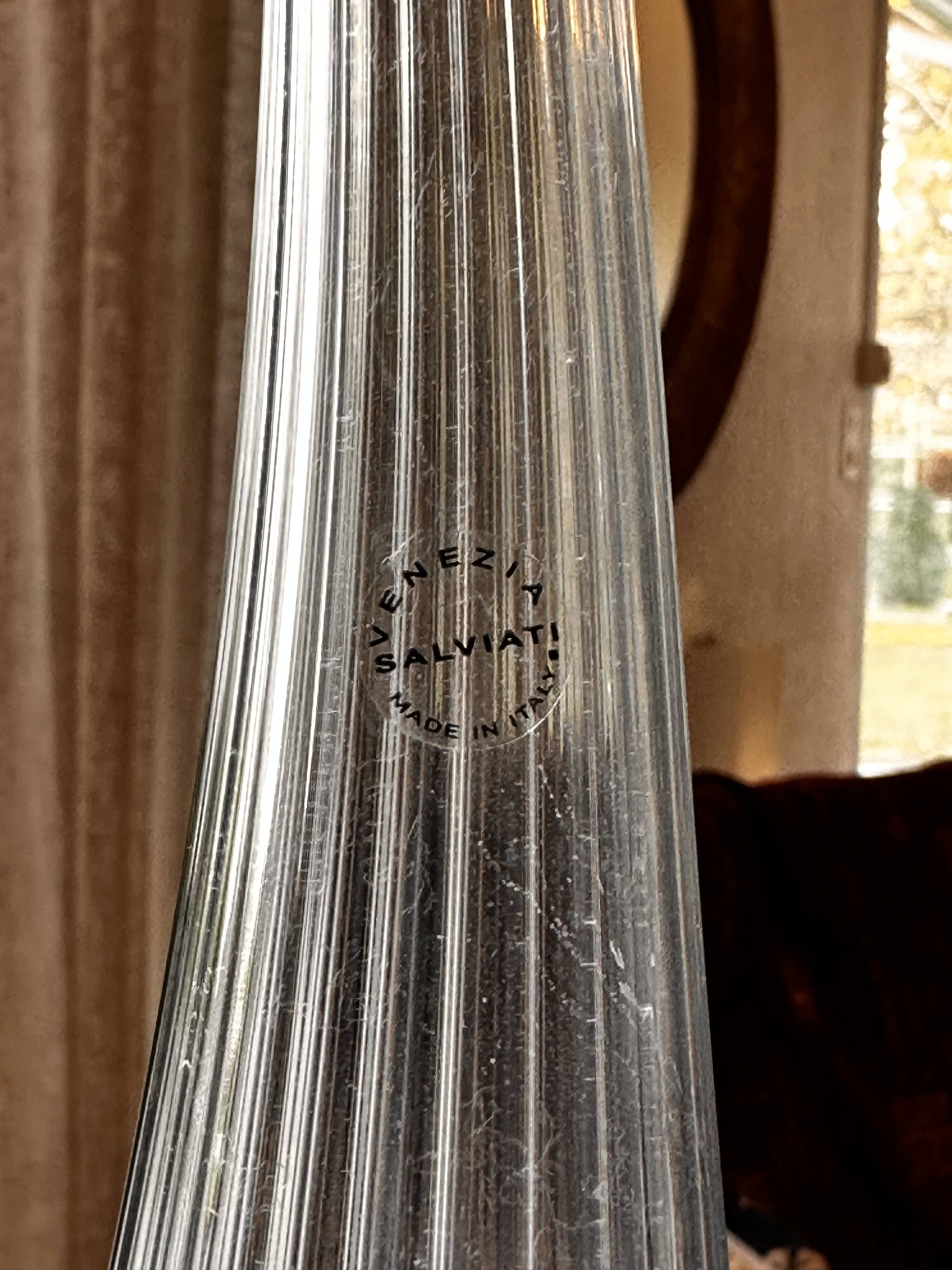 Salviati soliflore vase Aria Piccolo model in blue gray ribbed glass