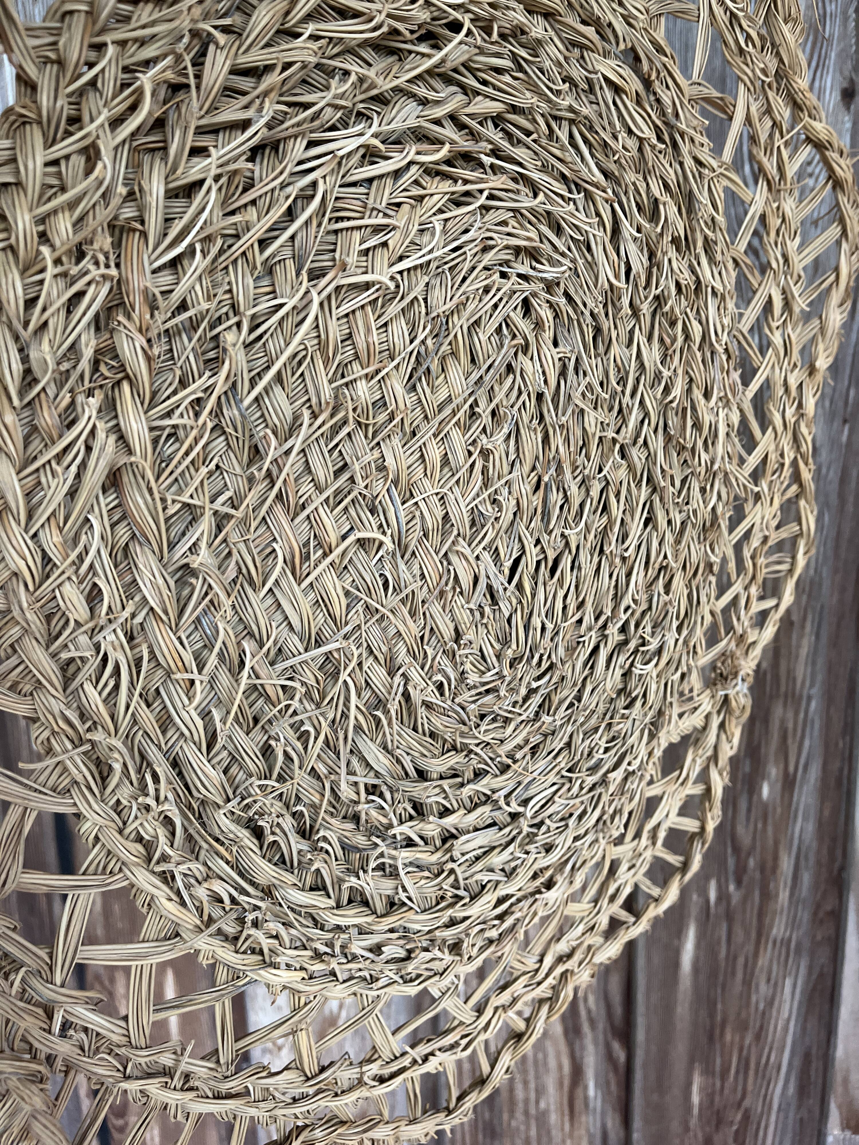 Large braided rattan mirror 1960