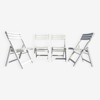 Vintage folding chairs in white wood, DEJOU brand, set of 4