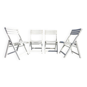 Chaises pliantes vintage en bois blanc, marque DEJOU, set de 4