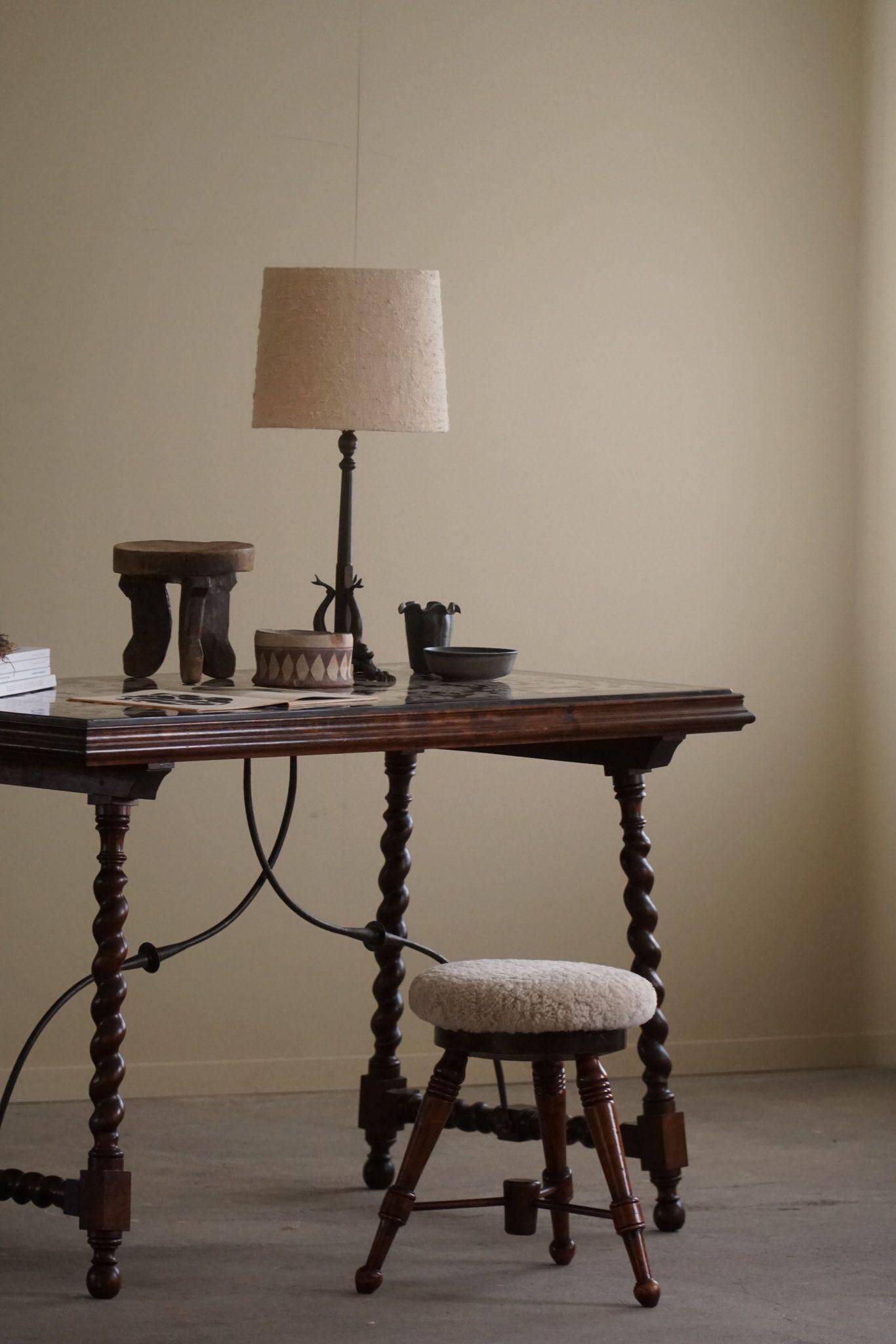 Antique Italian desk table, walnut and marble, Naples, 19th century.