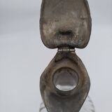 Large balloon glass carafe with pewter frame.