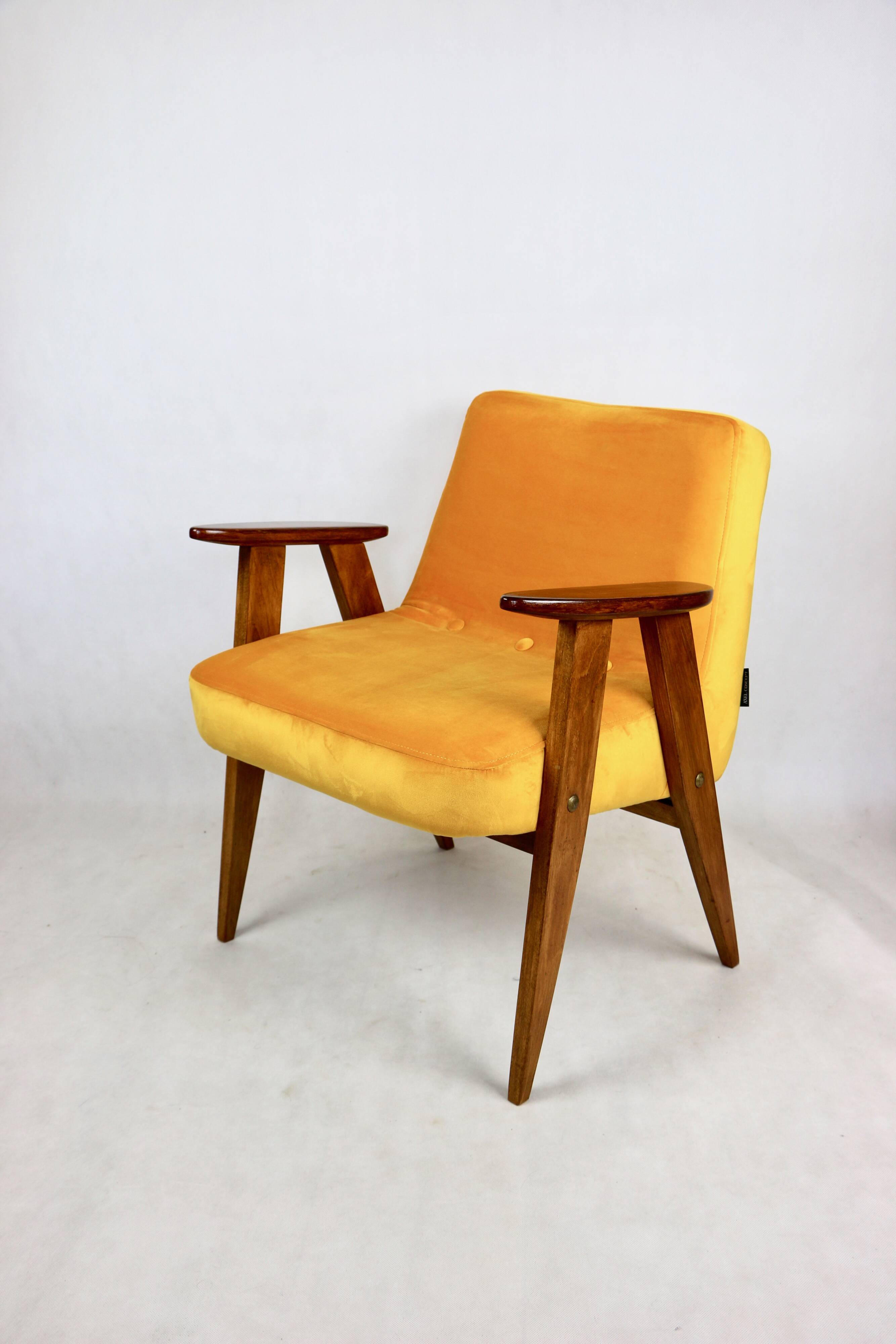 Fauteuil vintage Chierowski 366, 1970, velours jaune or