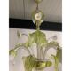 Floral and Green Leaf Milky “Calle” Glass Chandelier