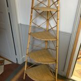 Large corner shelf on feet, rattan and wicker. Vintage