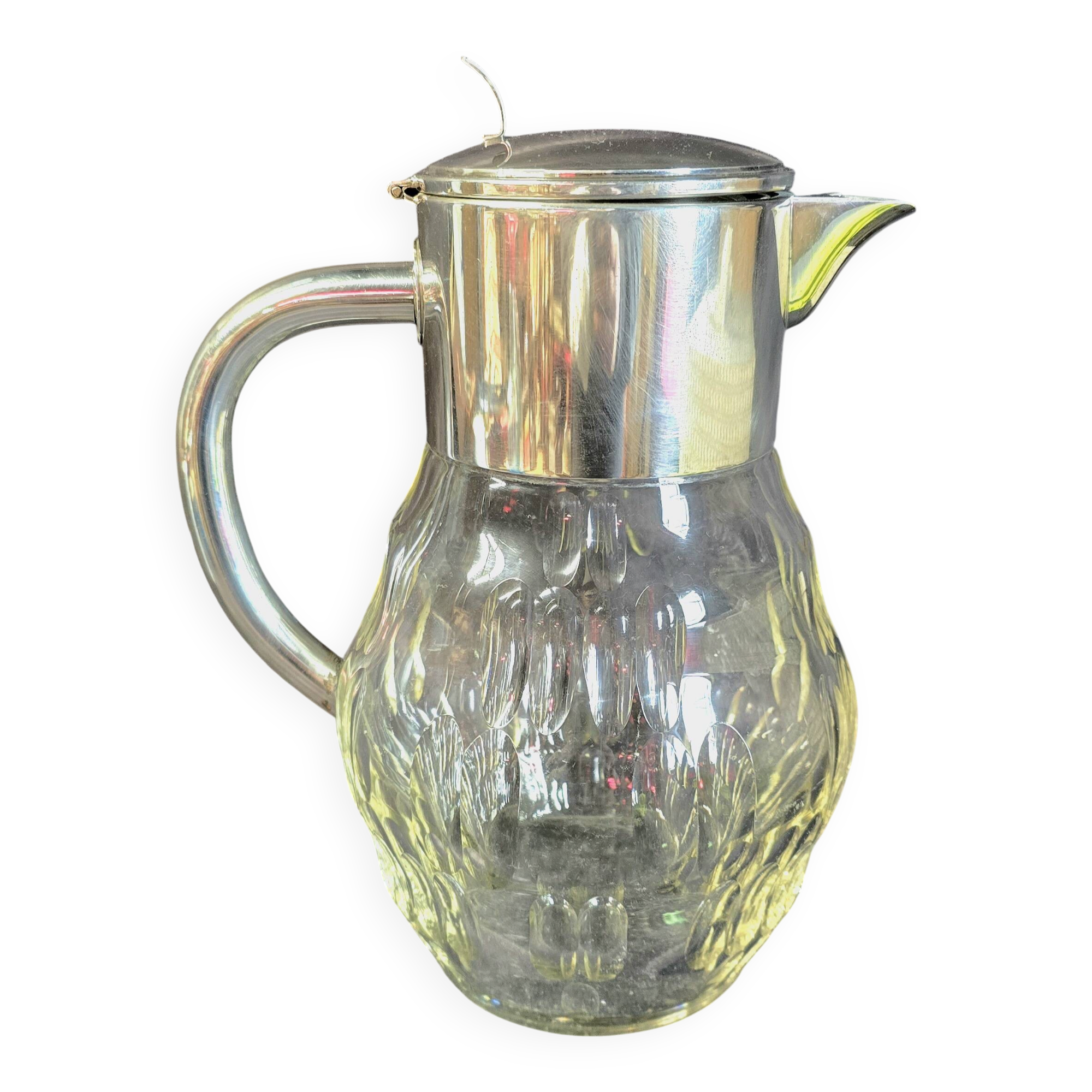 WMF jug / glass and silver-plated metal pouring vessel with filter, 1930s/40s