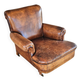 fauteuil club en cuir de mouton anglais ancien avec accoudoirs