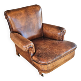 old English sheep leather club chair with armrests