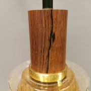 Older Swedish hanging lamp in multi-layered crystal glass with rosewood top and brass ring.