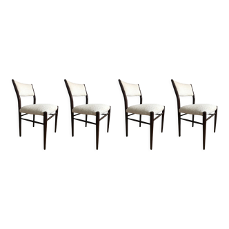 Danish teak dinning chairs in white boucle, 1960s, set of four