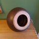 Ceramic (sandstone) lamp from the 50s, 60'S with silk lampshade