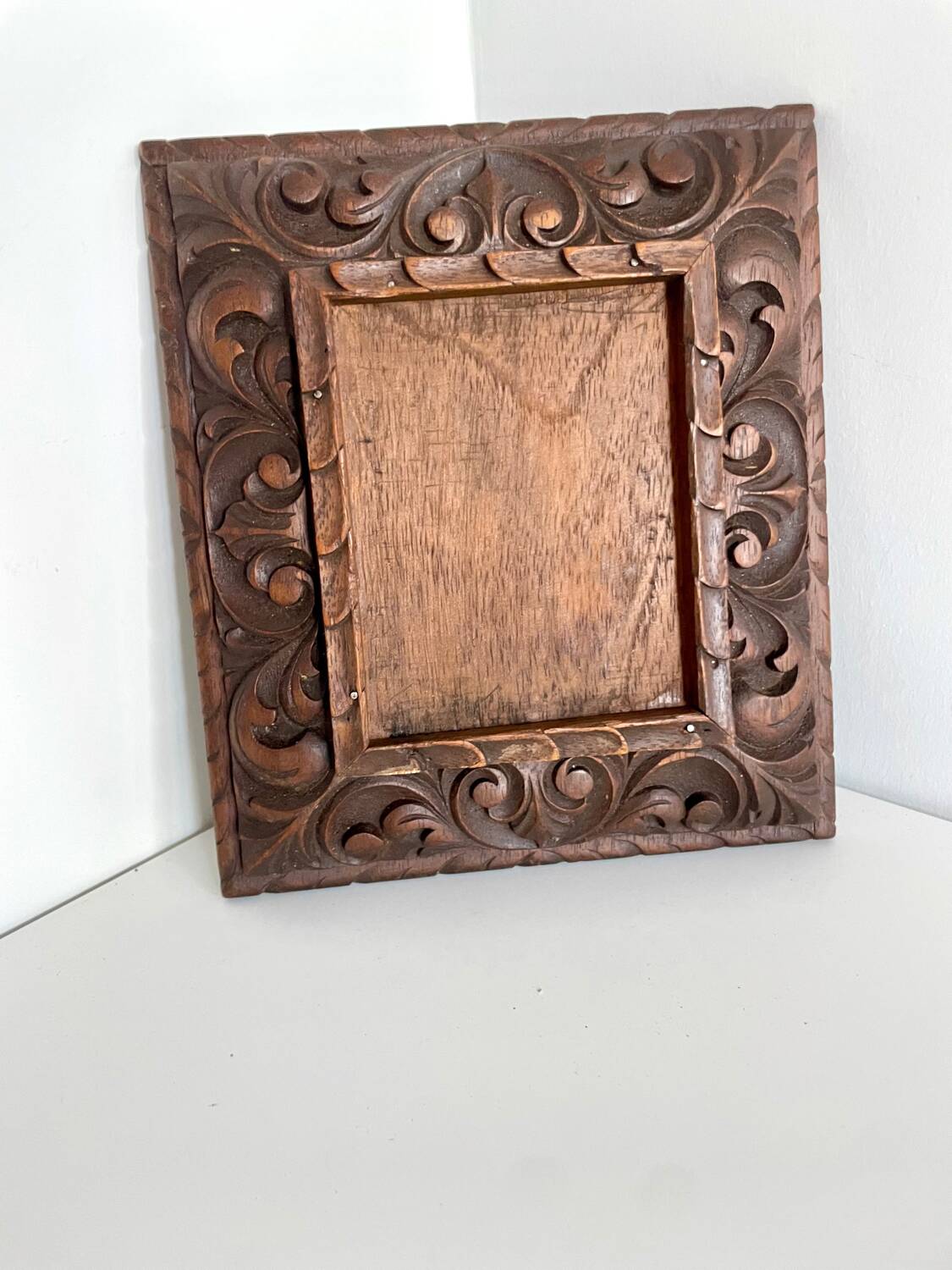 Antique handcarved frame Cedarwood 21.5 cm x 19 cm