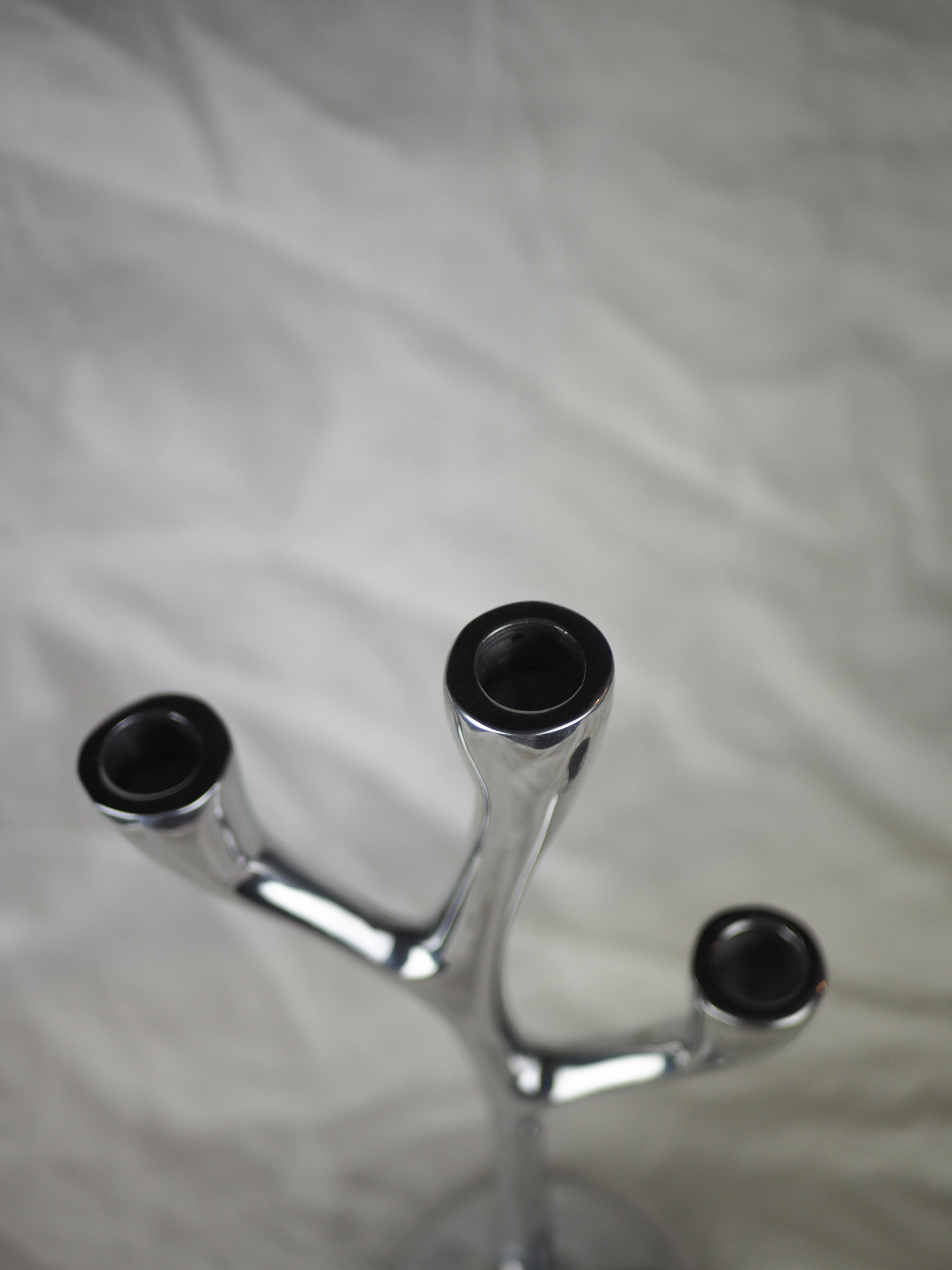 Modern mid-century aluminum three-pointed candelabra
