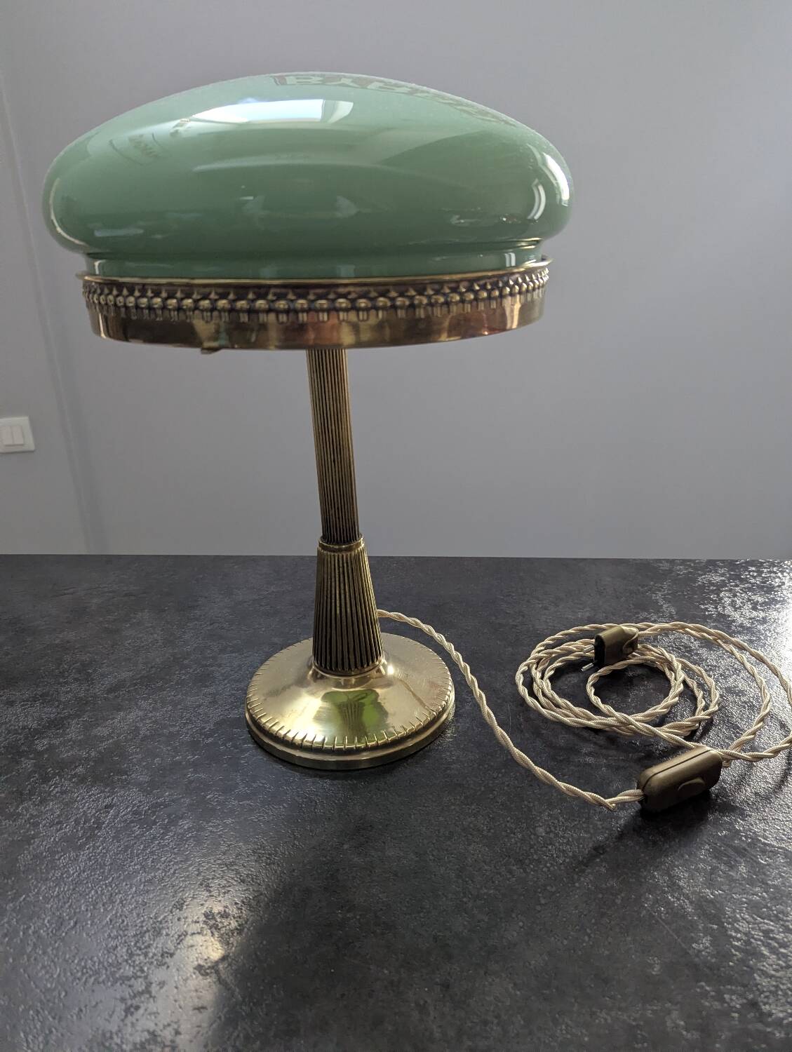 Antique Second Empire Napoleon III table lamp, 1870, brass and opaline glass