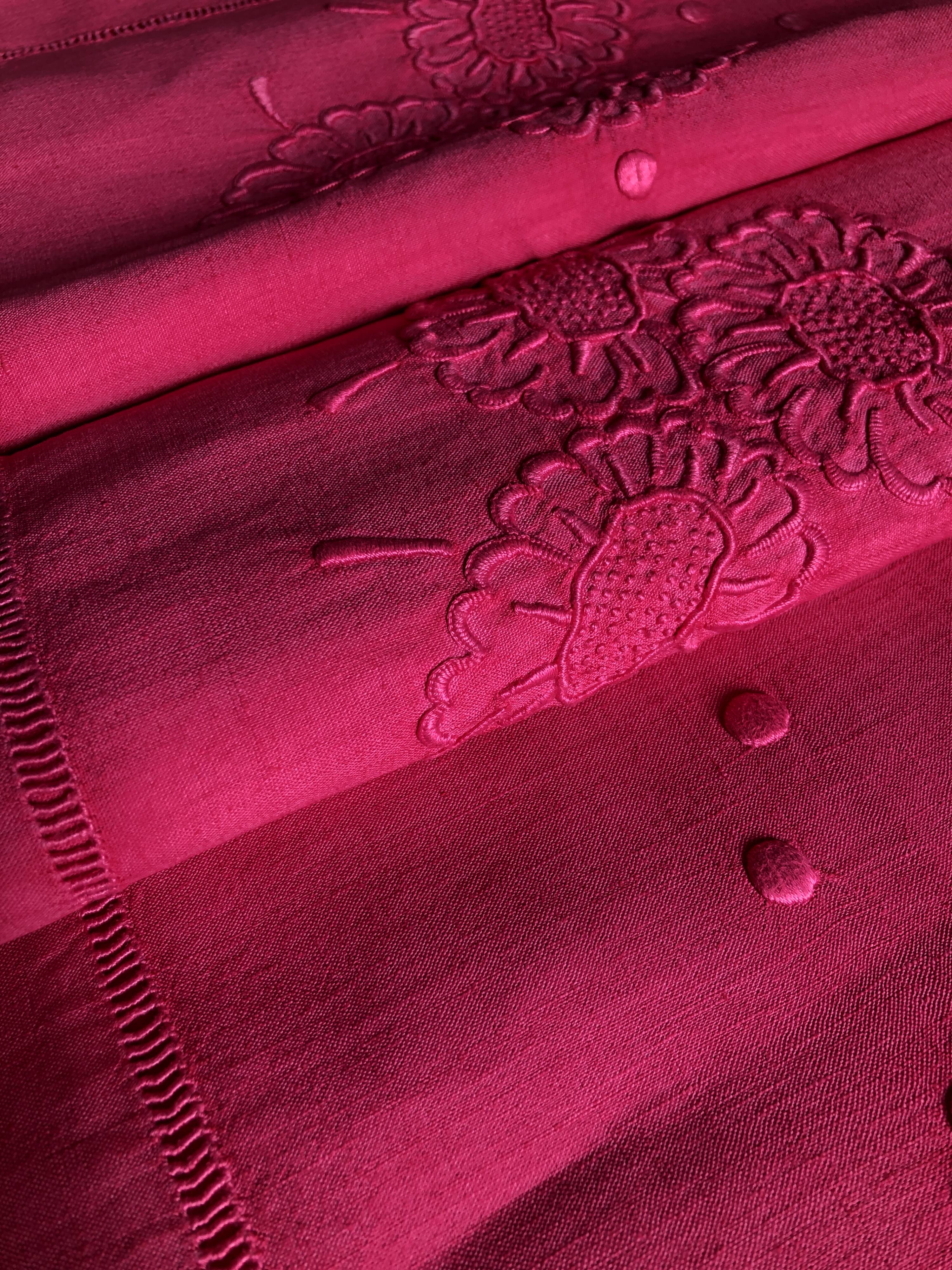 Antique Linen and Cotton Sheet Dyed in Fuchsia