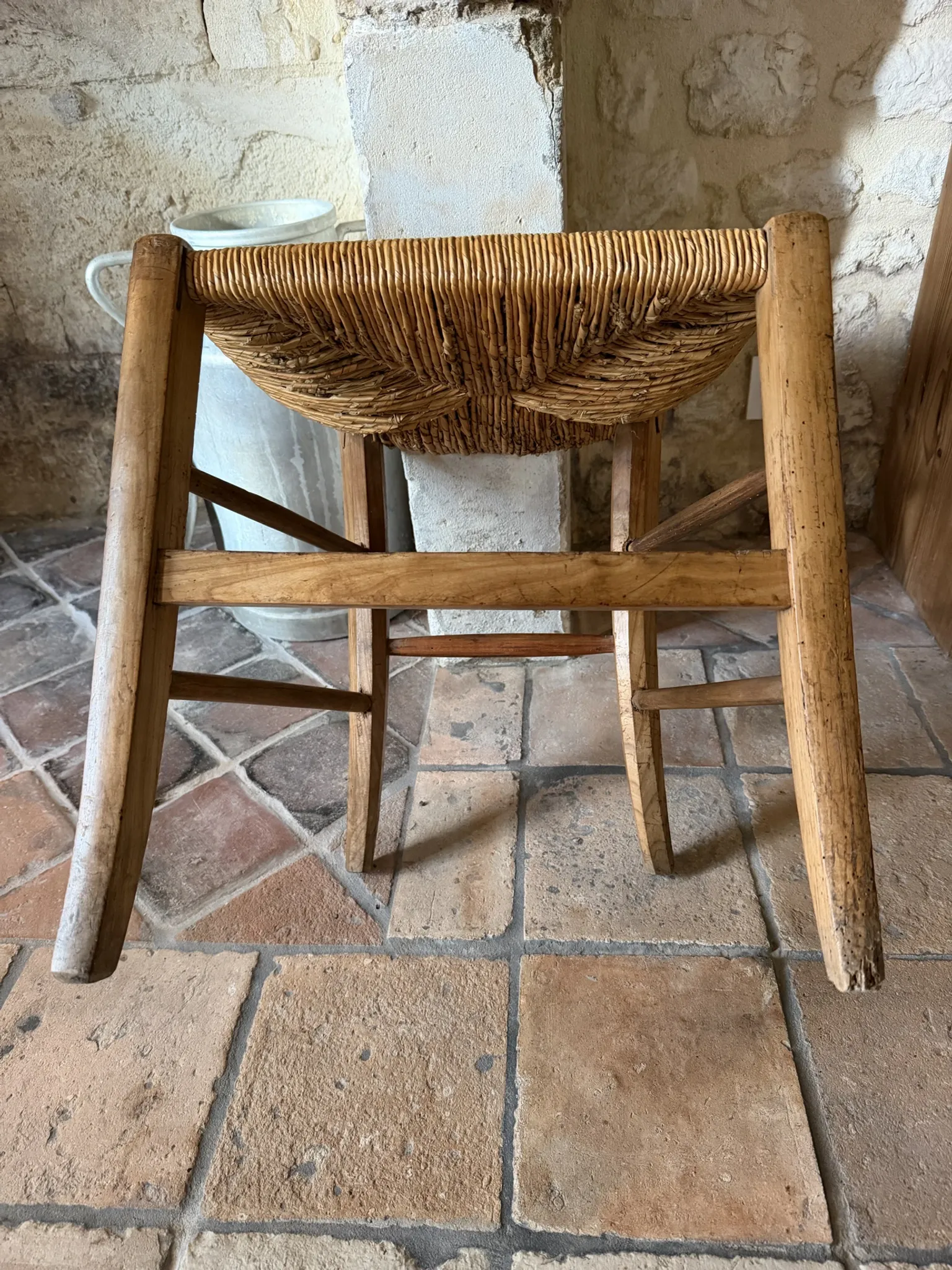 Wooden straw camp stool