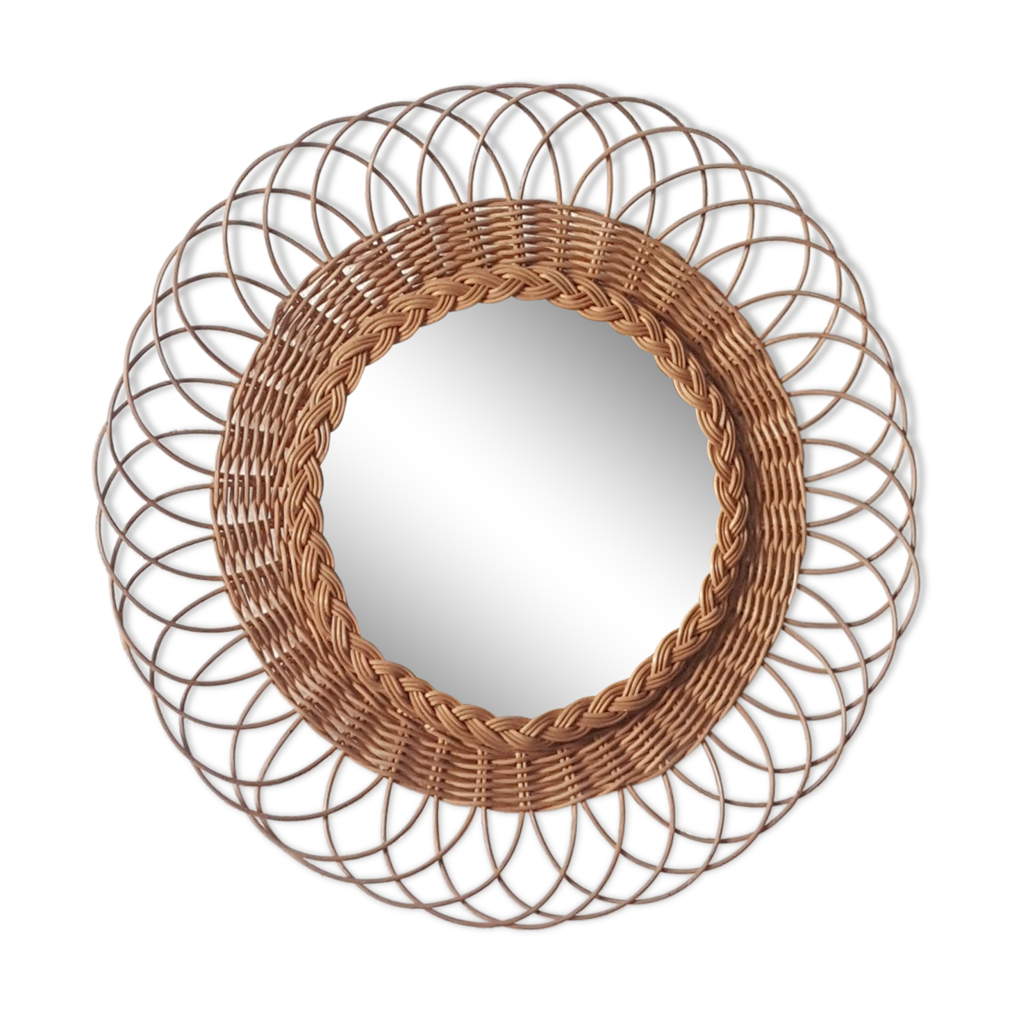 Rattan mirror D 45cm