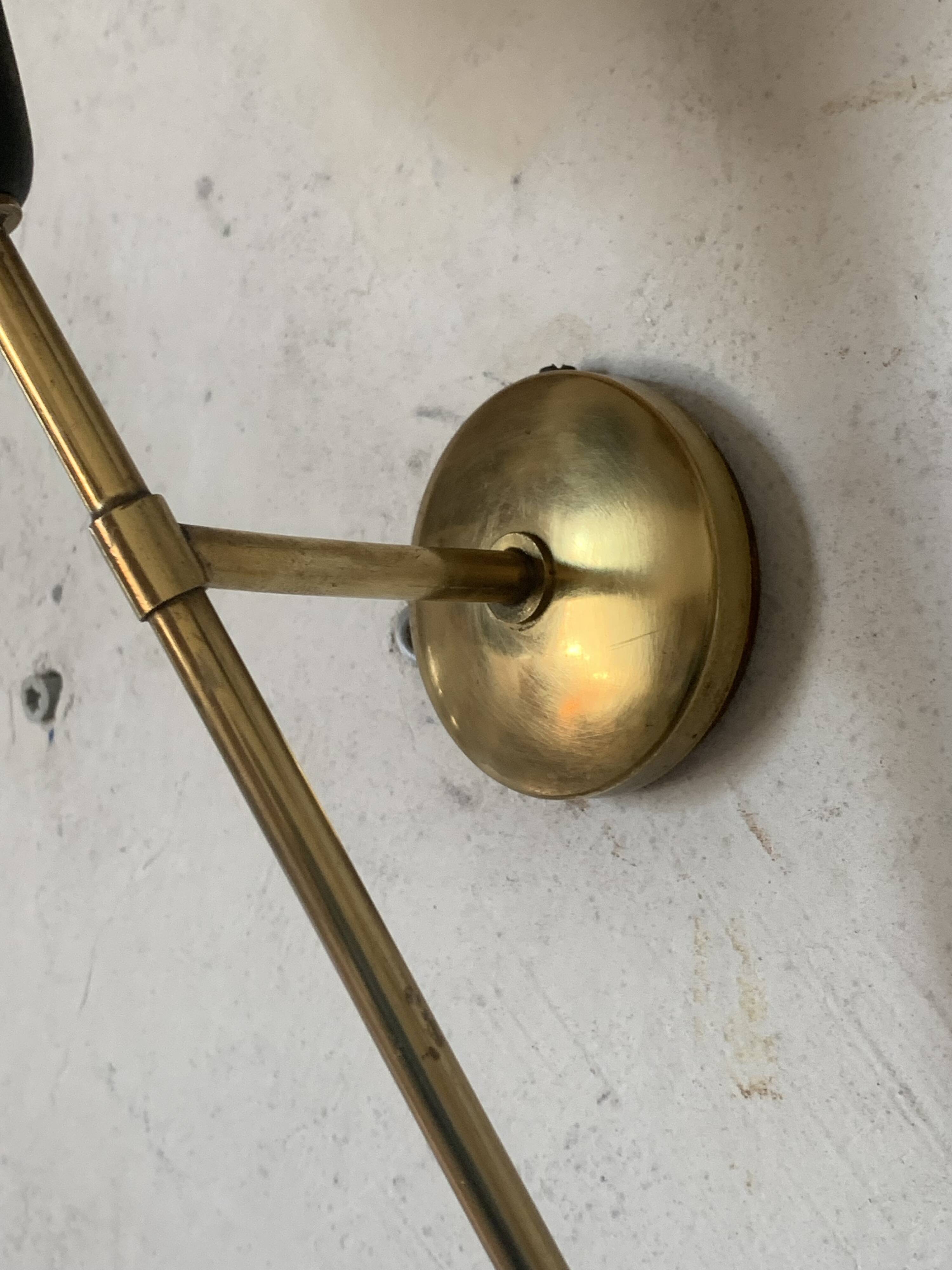 Pair of vintage brass and opaline wall lights