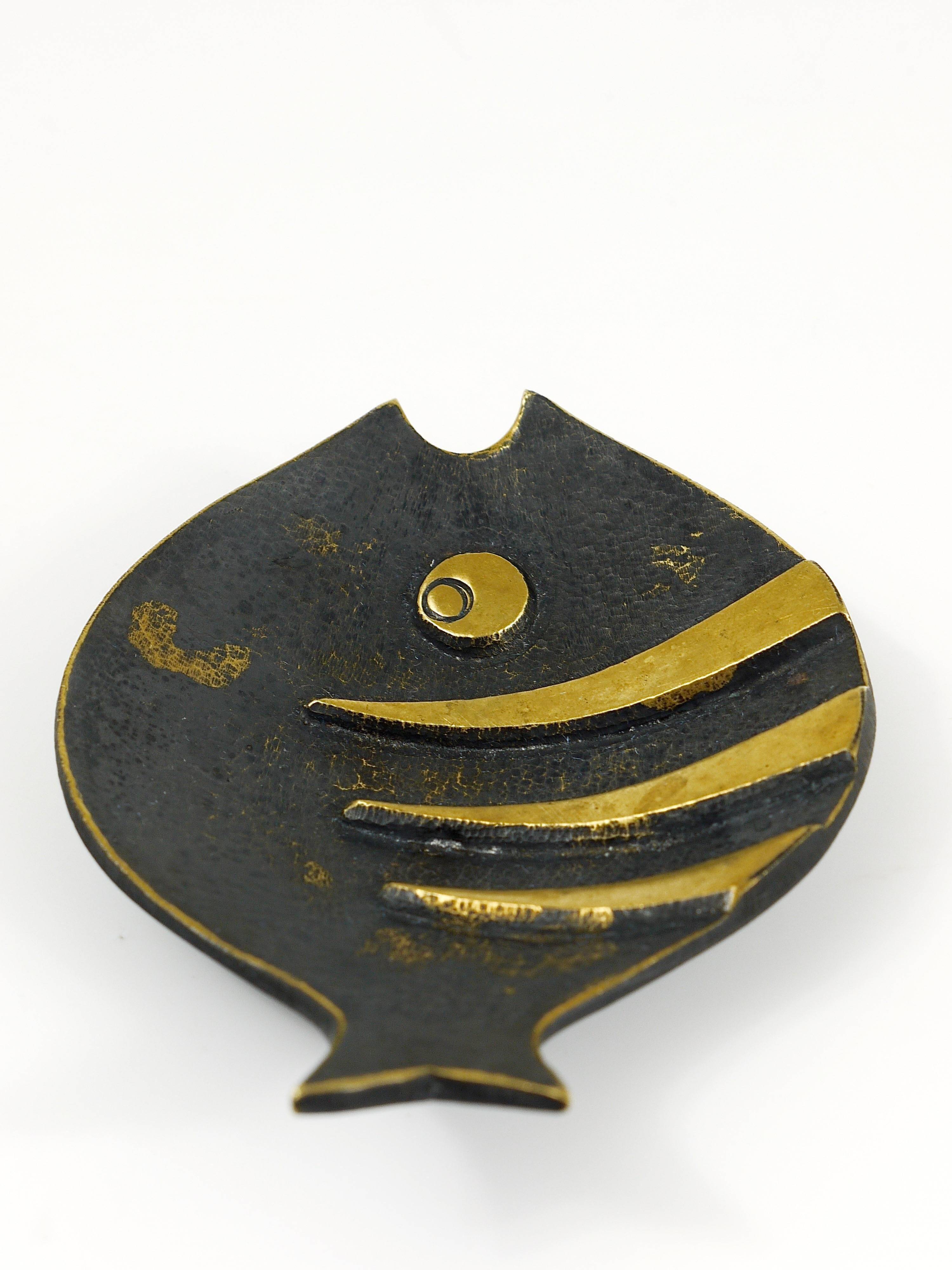Brass fish ashtray by Walter Bosse, mid-century Herta Baller, Austria, 1950s.