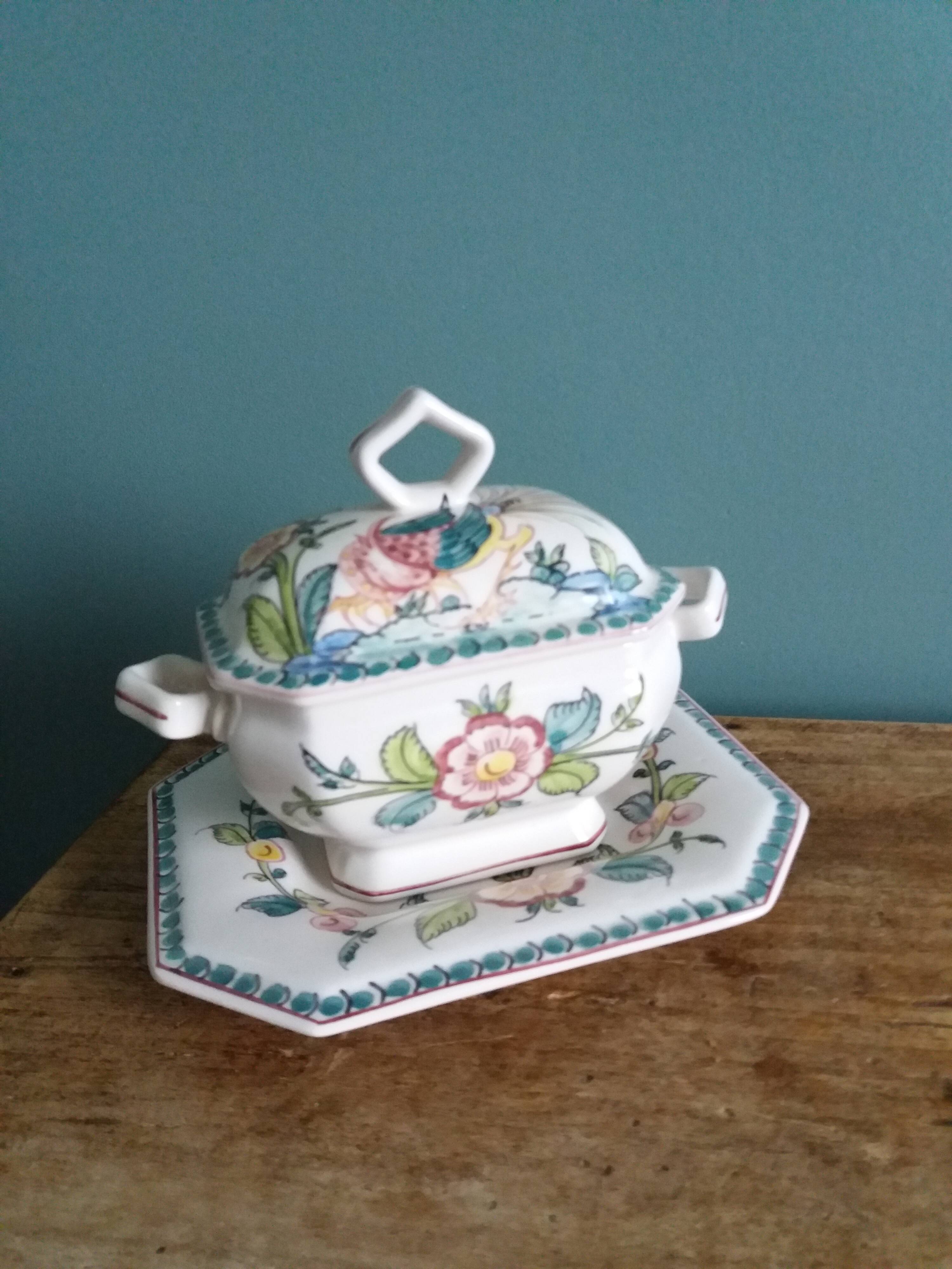 Sugar or mustard bowl Anfora Agueda hand painted ceramic Portugal