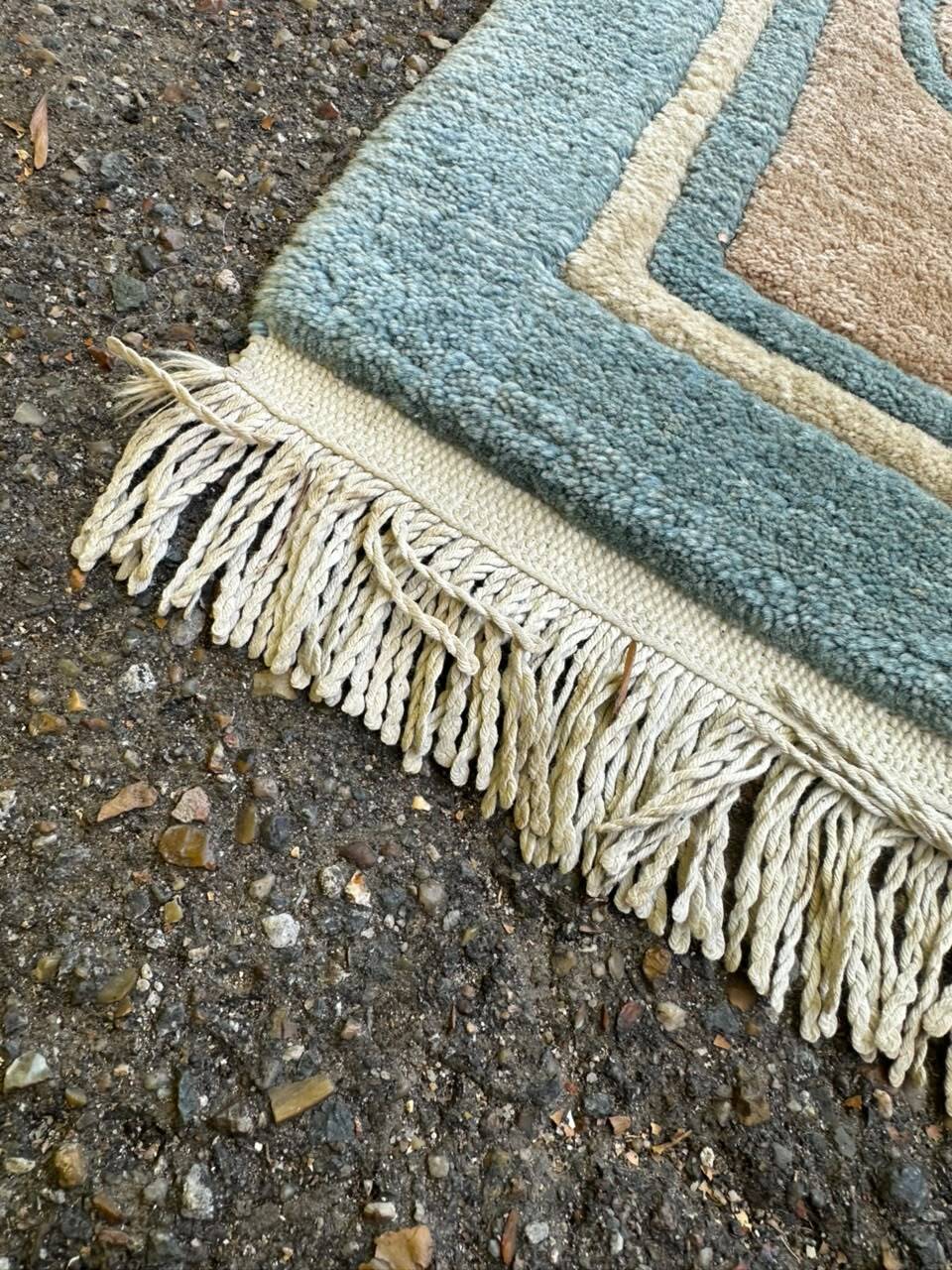 Large Handmade Chinese Carpet Wool (230x325 cm) – Beige & Celadon Blue