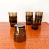 set of 8 Vereco smoked glass glasses Made in France 1970s
