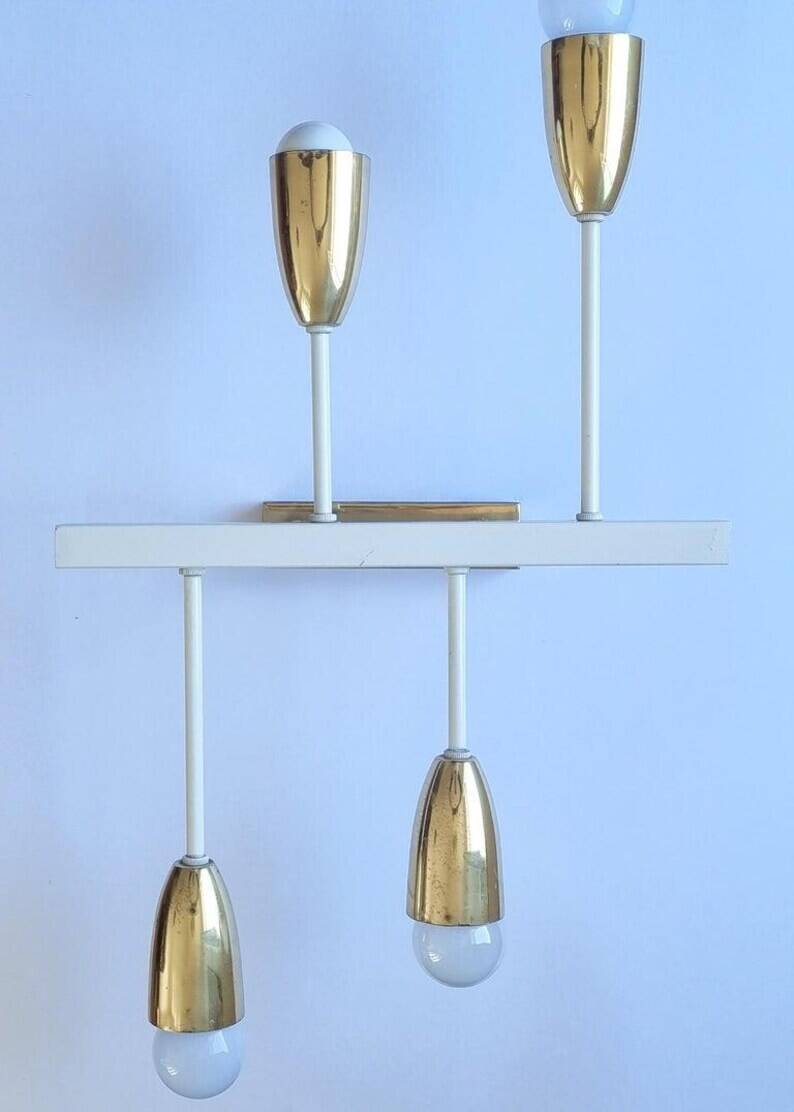 Pair of Midcentury Wall or Ceiling Lamps, Flush Mounts, Stilnovo Style, 1960s