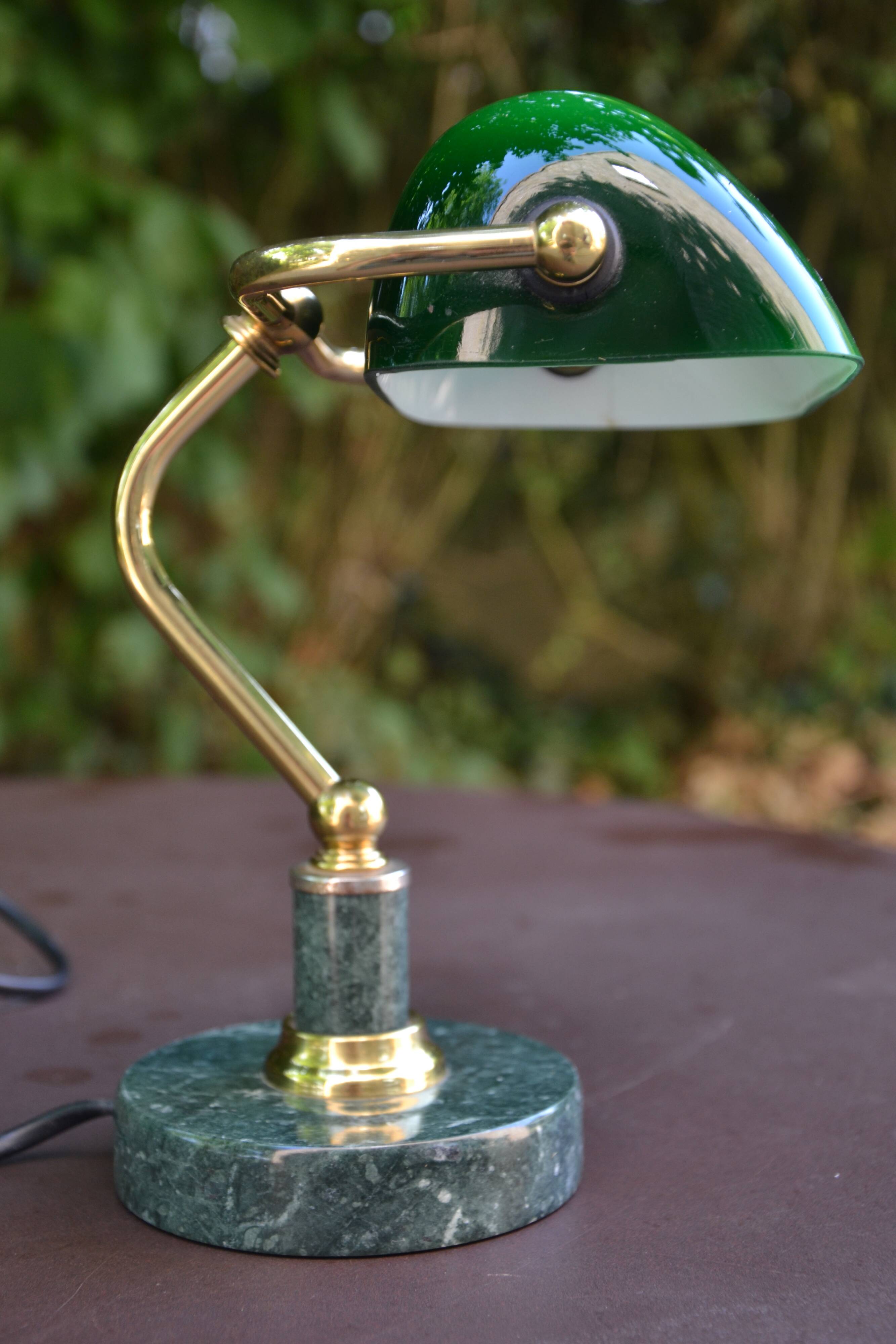 Lampe de banquier socle en marbre vert
