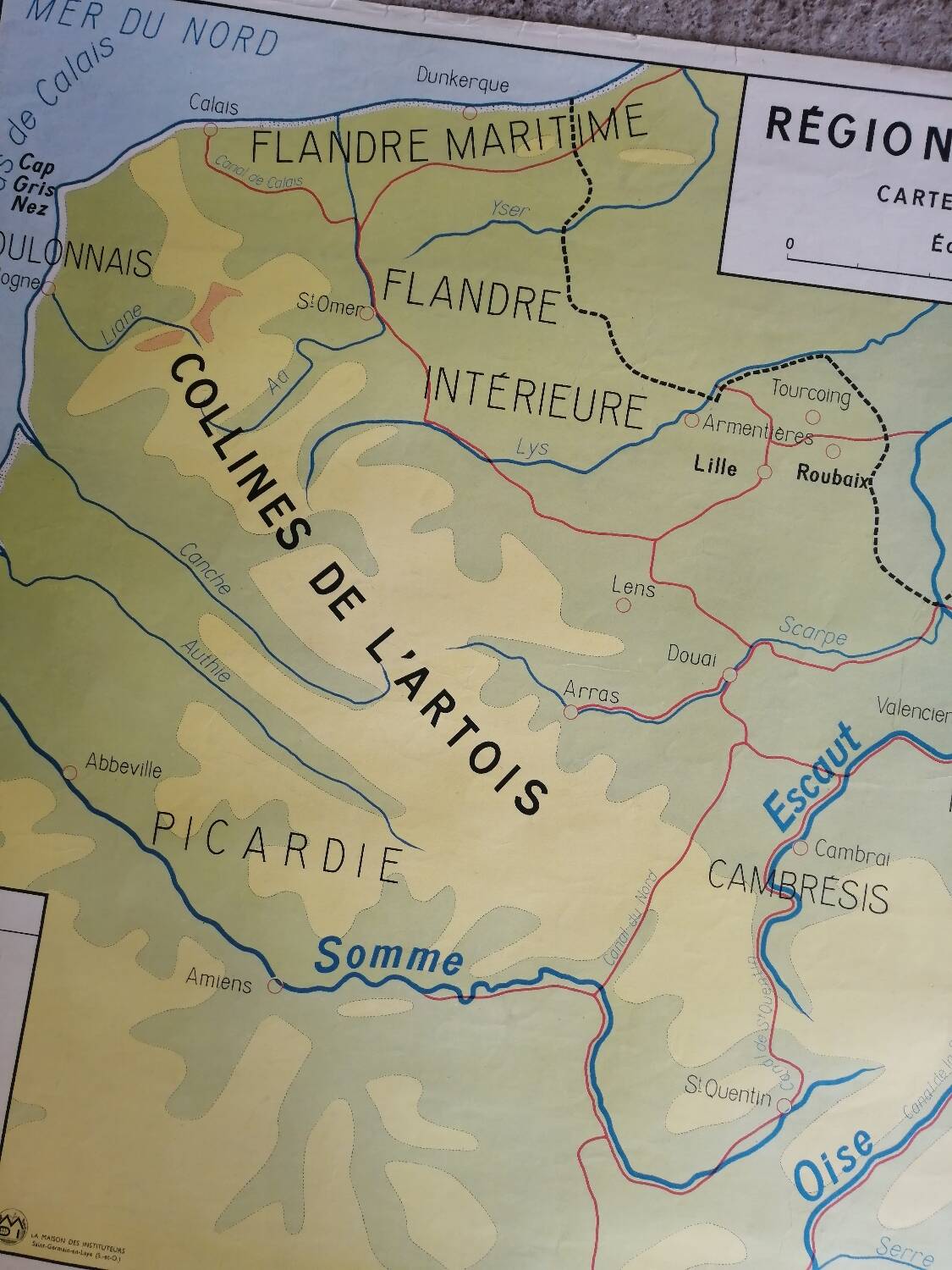 Vintage school map of France, Northern and Eastern Regions