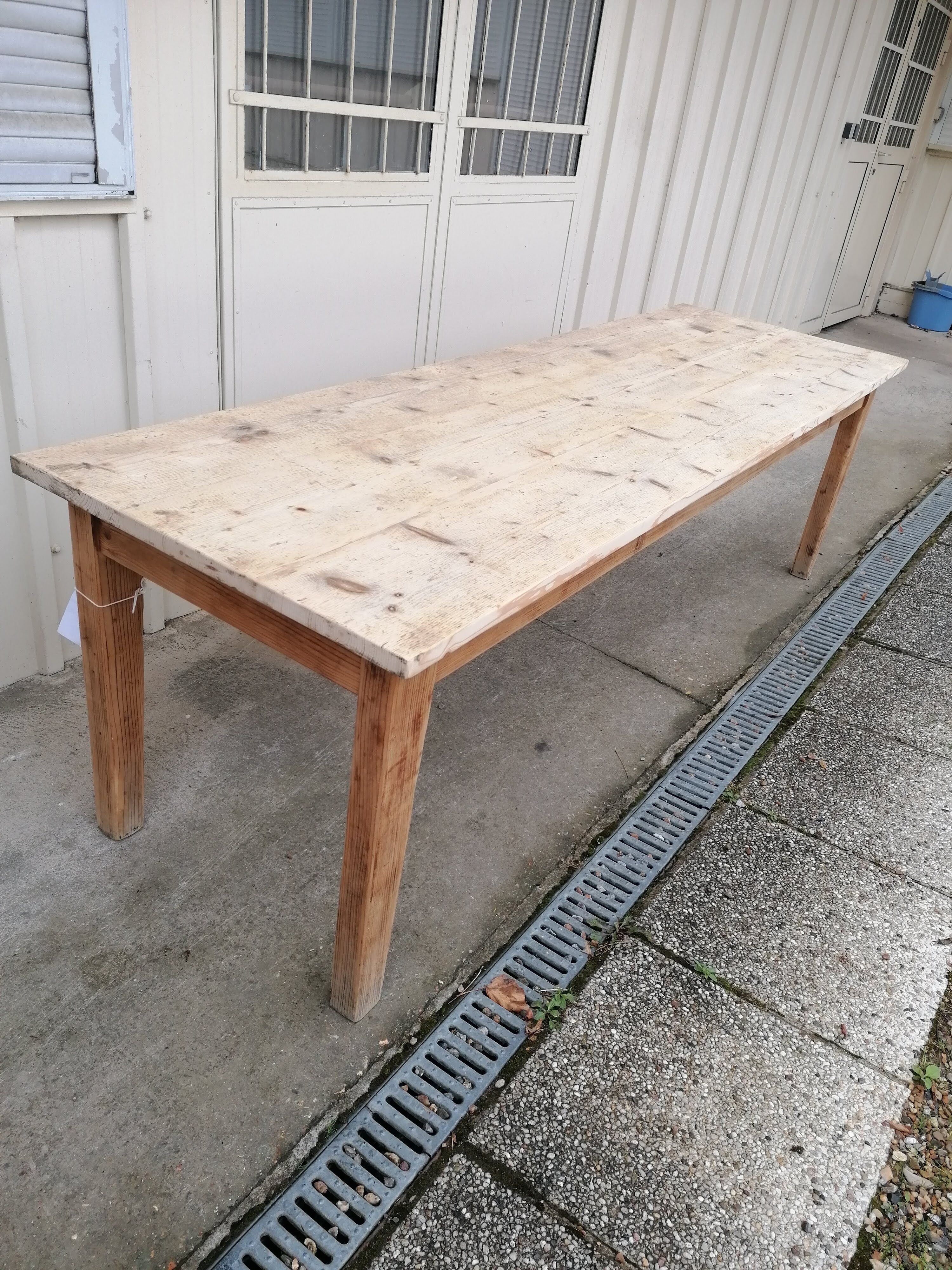 Large vintage wooden farmhouse table, 2.45m, 8 people