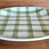 Large round vintage serving platter Vichy green check pattern