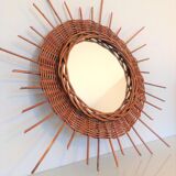 Wicker sun mirror 36 cm/ vintage 60s-70s