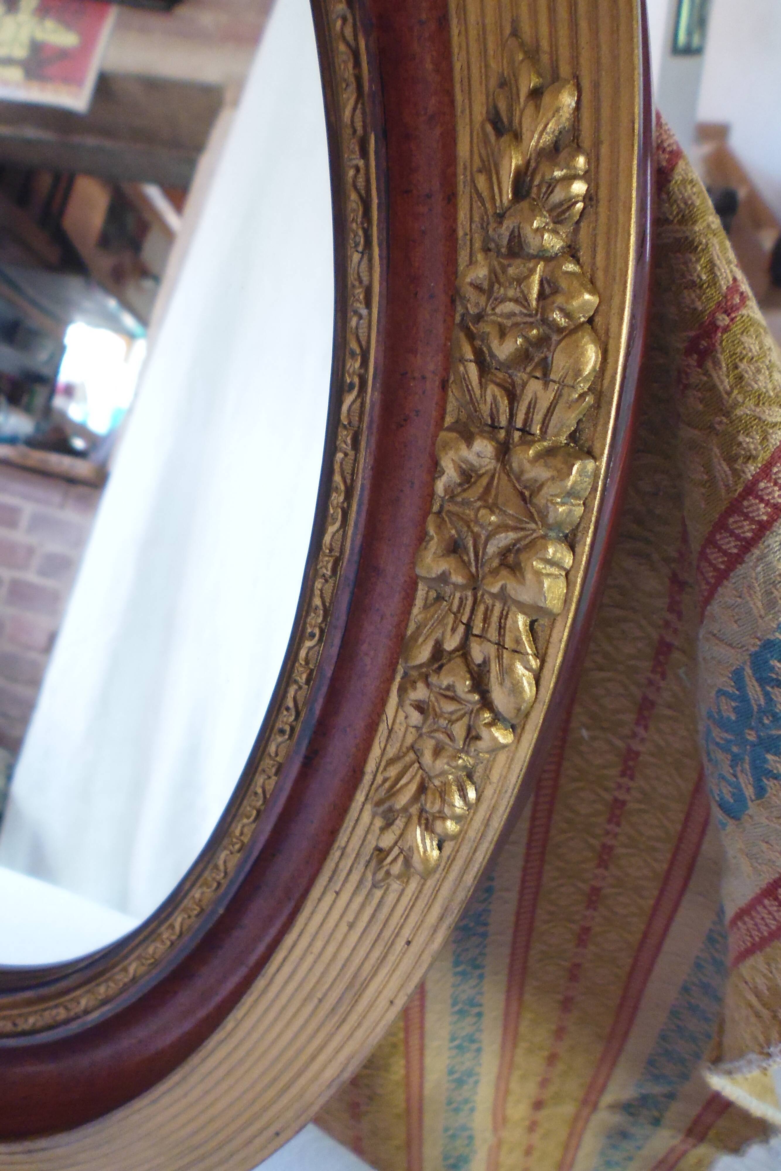 Golden art deco oval mirror 50.5x40.5 cm