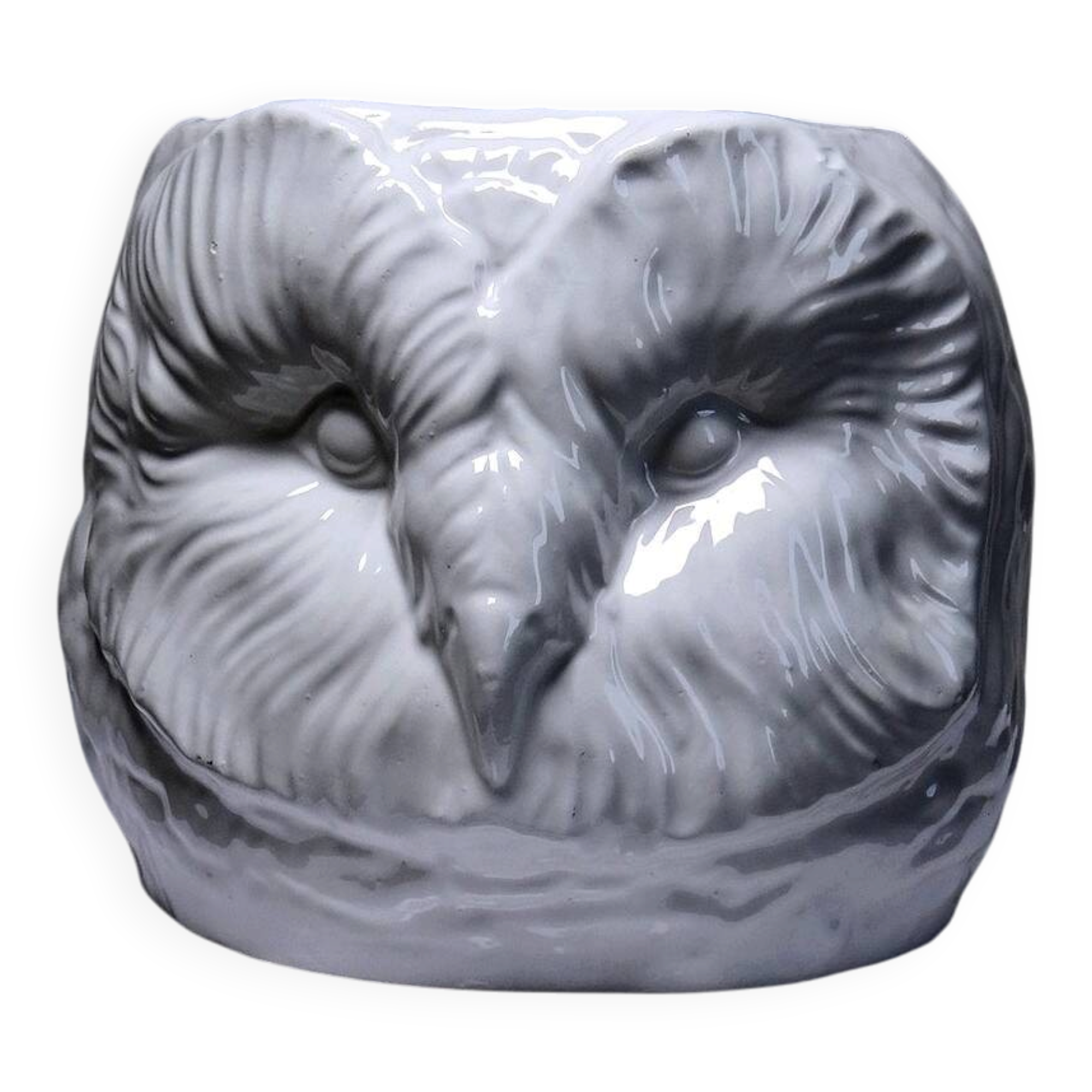 Large cache pot owl head vintage Italian white earthenware