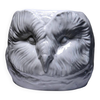 Grand cache pot tête de chouette faïence blanche Italienne vintage