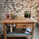 Vintage French industrial workbench – 1920s/1930s oak and pine table with drawer