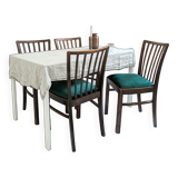 Lot de 4 chaises vintage bois brun, assise verte, style années 50