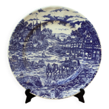 Ancienne assiette scène champêtre de couleur bleue