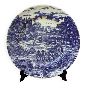 Ancienne assiette scène champêtre de couleur bleue