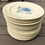 Service table 50 years cream digoin faience with blue rose decor
