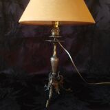 Electrified candlestick lamp, bronze tripod table lamp with goat's feet