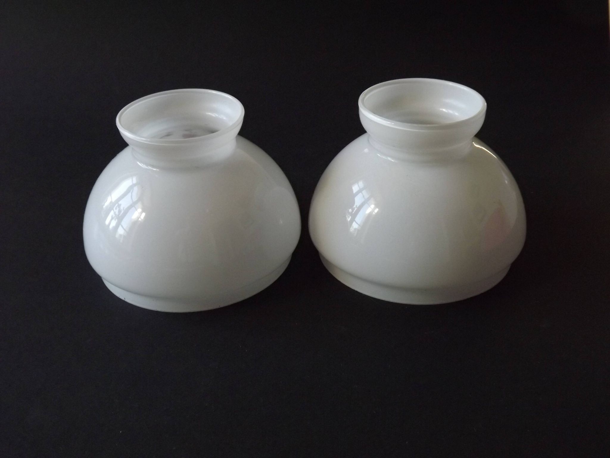 Pair of Vintage White Milk Glass Lamp Shades With Pink Roses & Gold Foliage