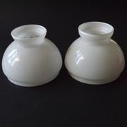 Pair of Vintage White Milk Glass Lamp Shades With Pink Roses & Gold Foliage