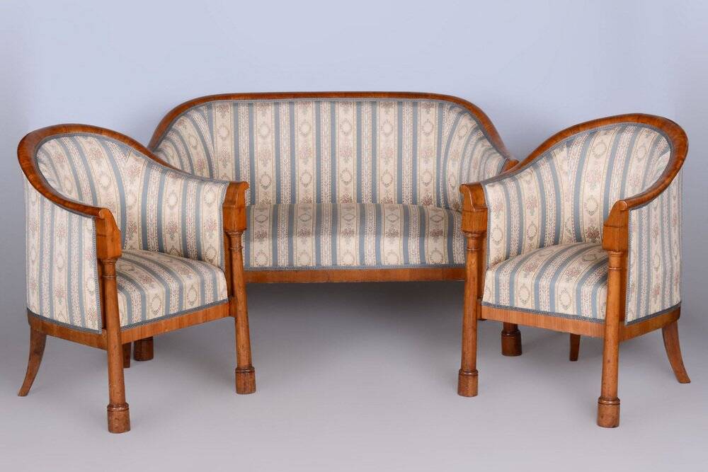 Biedermeier Birch Seating Set, Vienna, Austria, 1830s, Set of 3