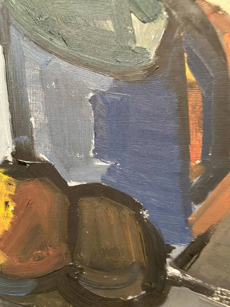 Original Swedish Oil on Canvas – “Blue Jug” by Stig Delang – Signed – Vintage & Framed