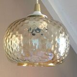 Globe pendant lamp in bubbled amber glass / vintage 60s-70s