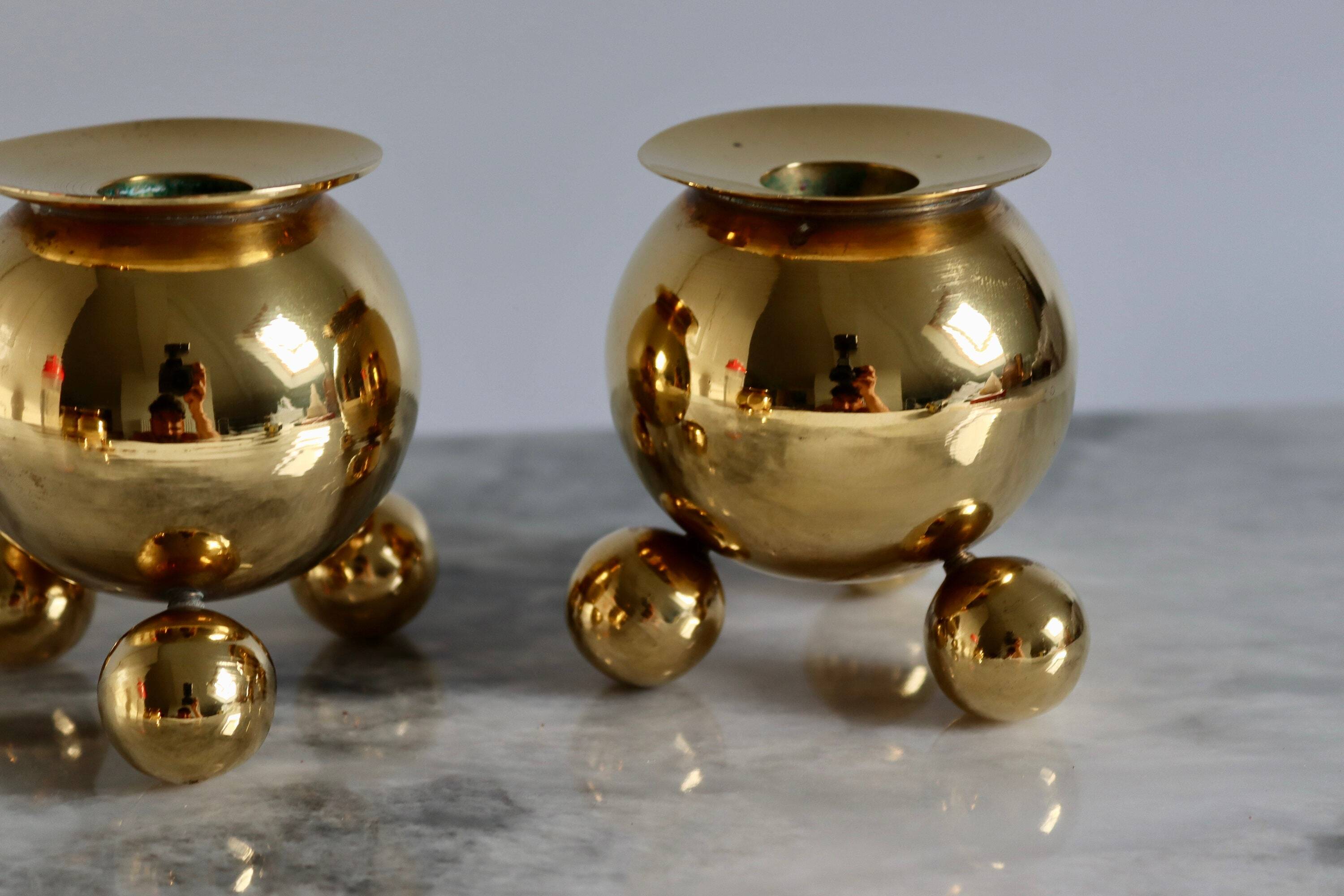 Pair of Mid-Century Swedish Brass Candle Holders by Gusum Bruk