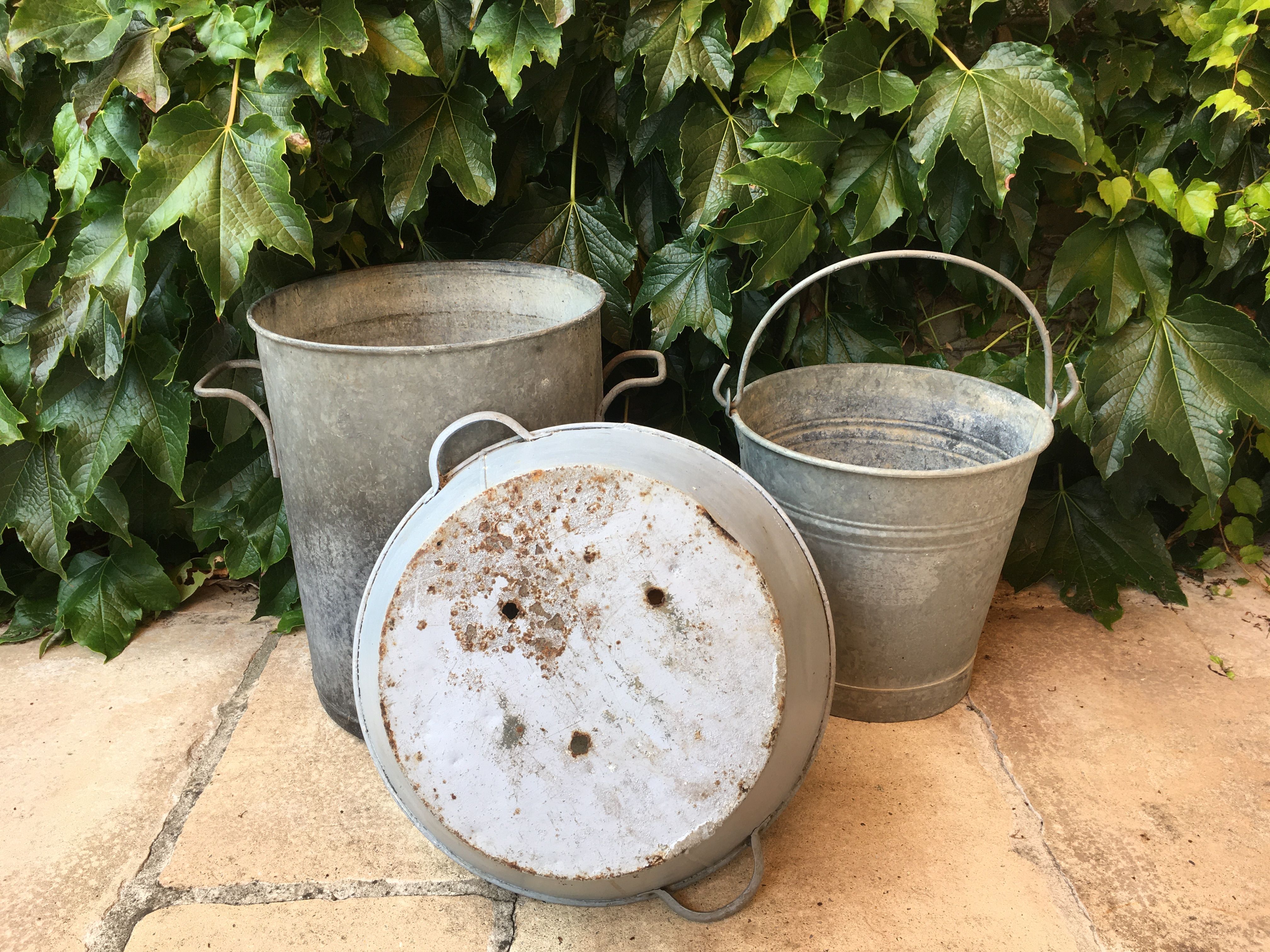 Ancienne bassine en zinc cache-pot 40 cm