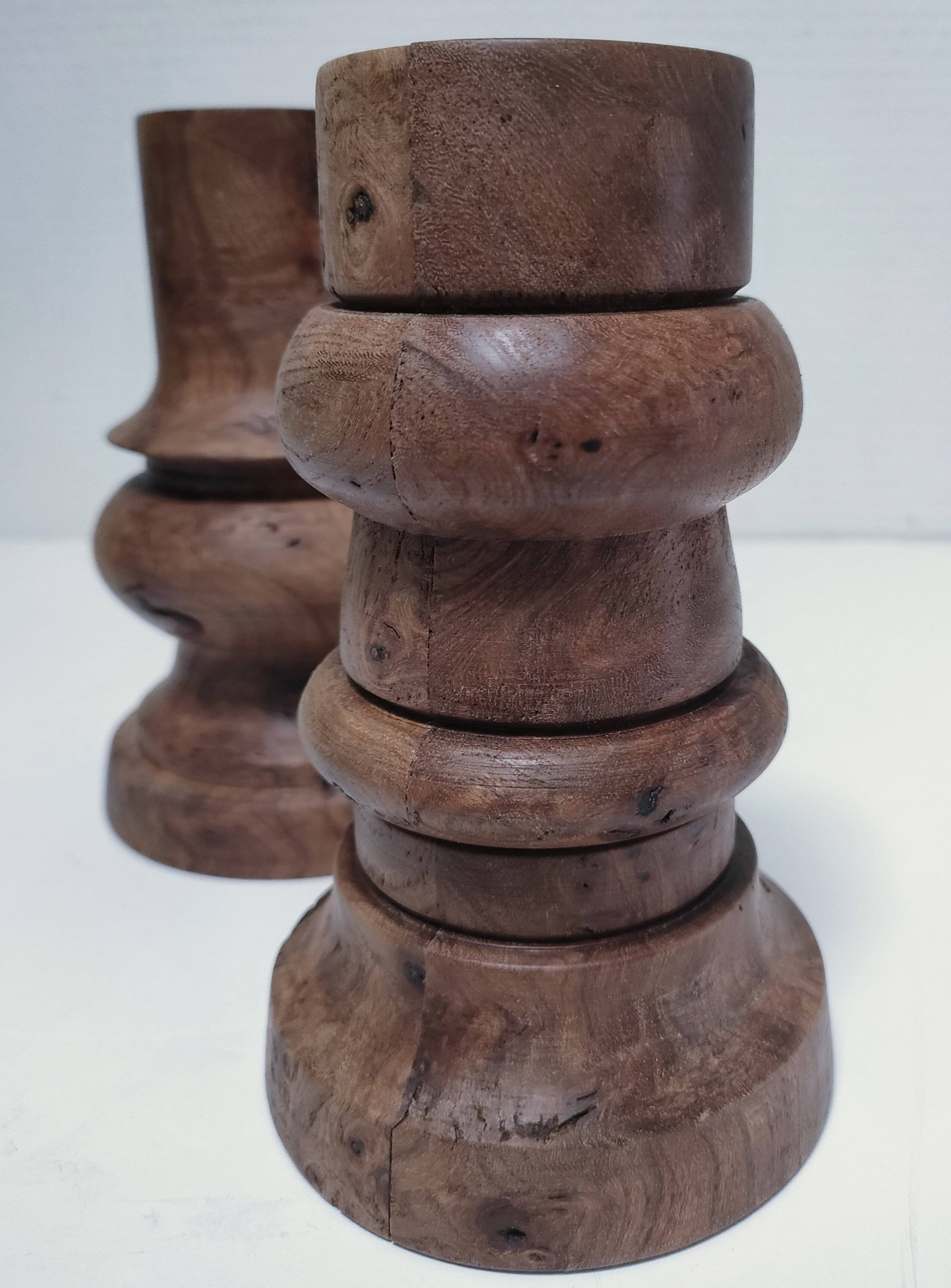Two vintage turned wood pen and pencil pots