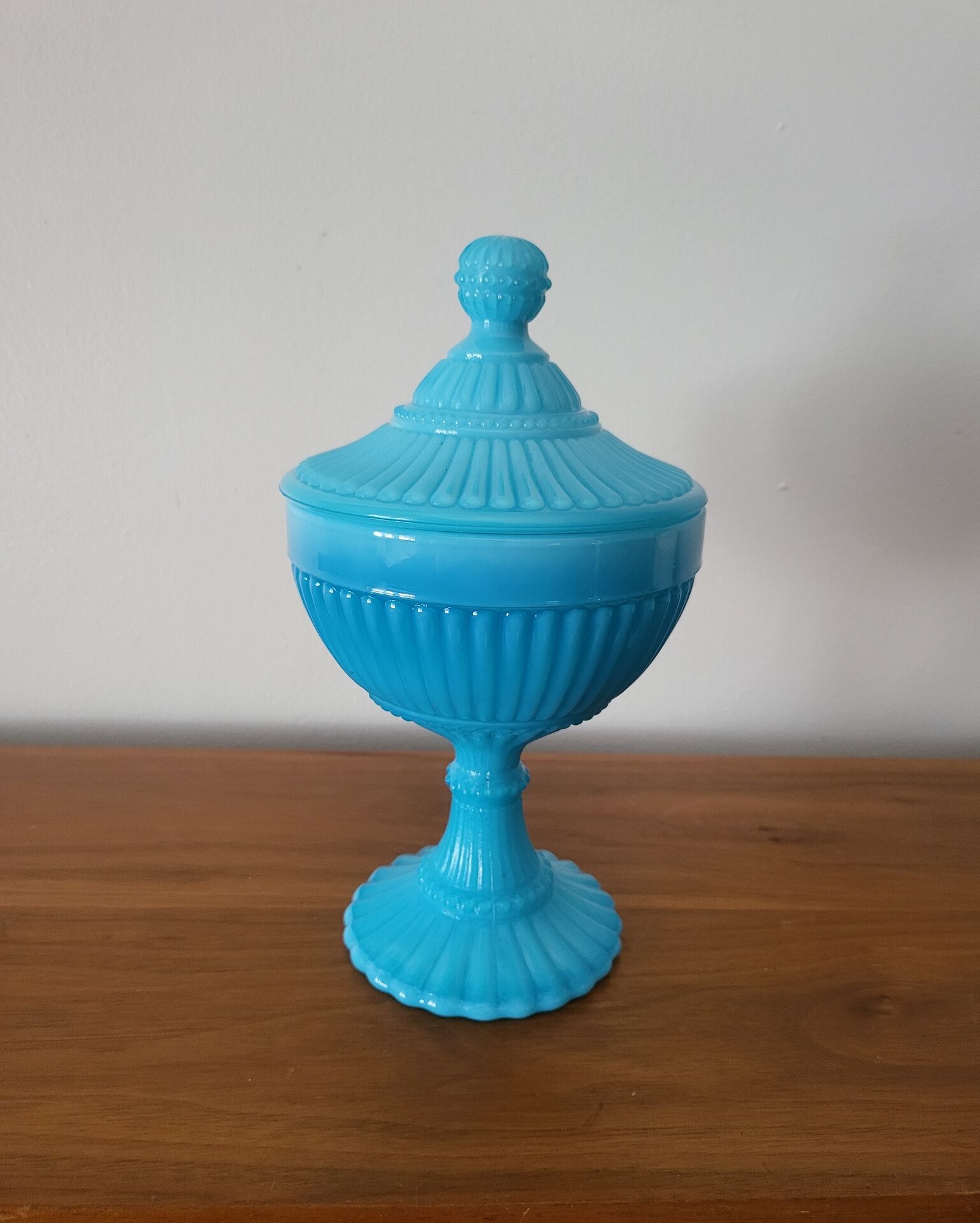 Turquoise Blue Opaline Glass Candy Box
